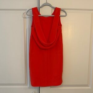 Coral / Poppy Chic Open Cowl Back Sleeveless Shift Dress, BCBG sz 4